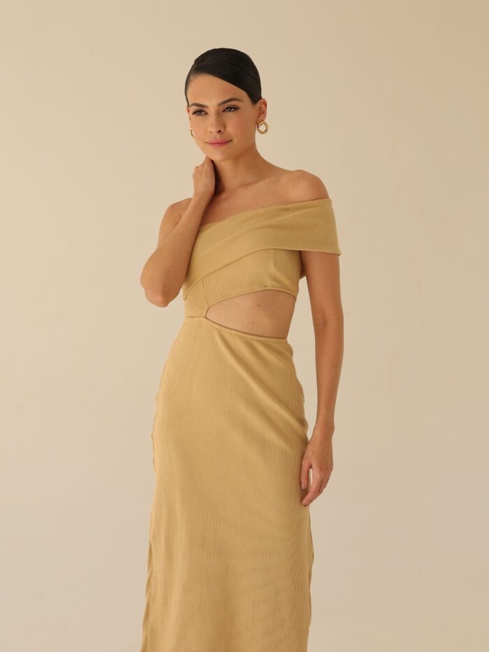 Vestido Faixa Ombro Creme - Imagem 2