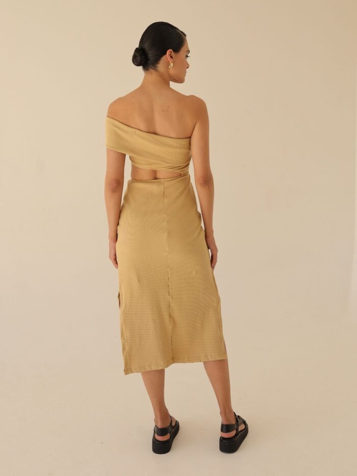 Vestido Faixa Ombro Creme - Imagem 3