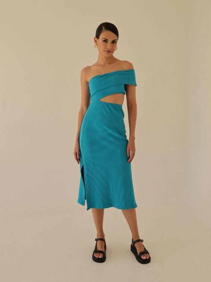 Vestido Faixa Ombro Azul